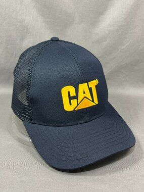 CAT Caterpillar Equipment Mesh Trucker Hat Navy Blue Diesel Adult Snapback Cap